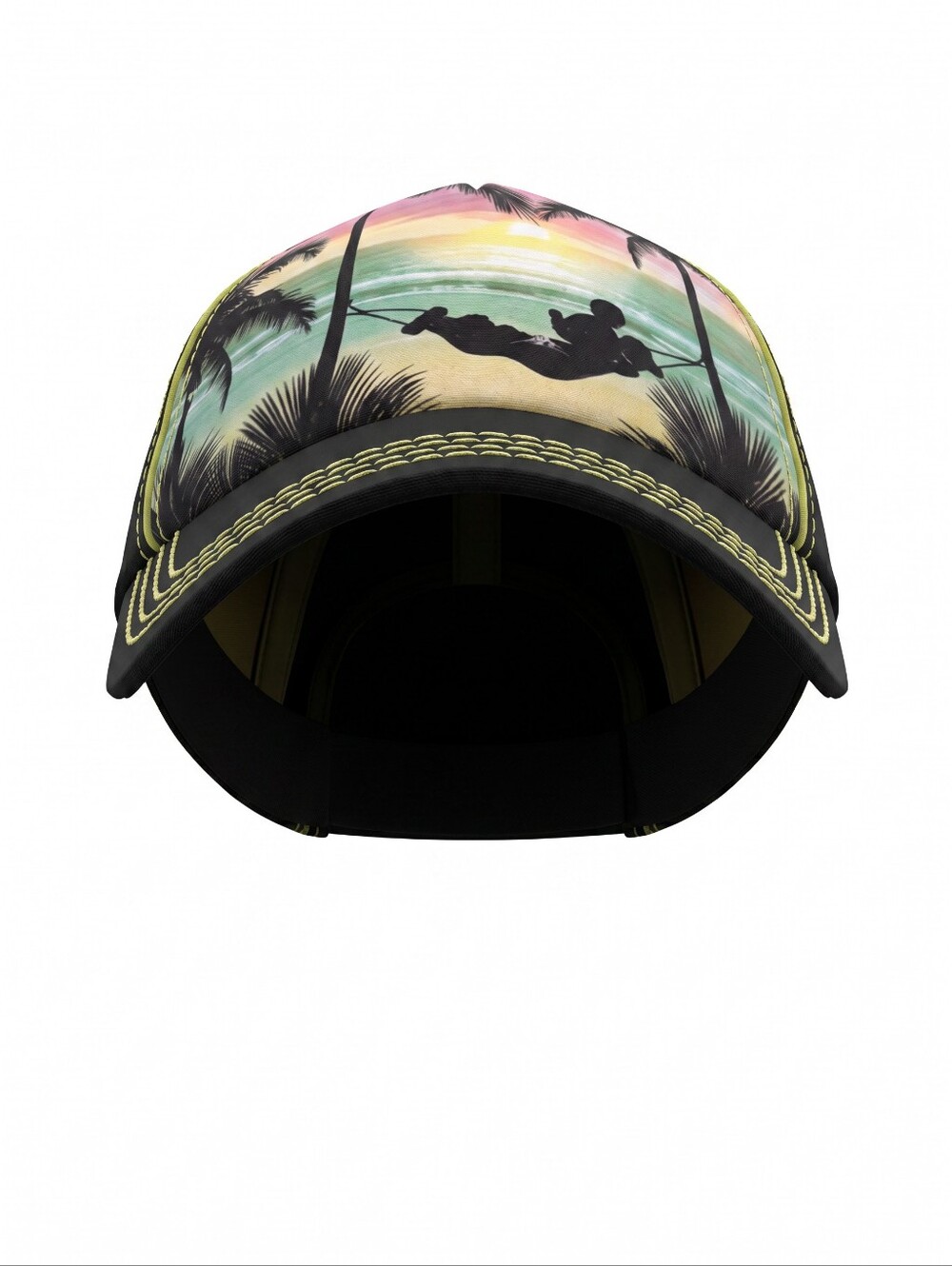 Disney Mickey Tropical Sunset Trucker Hat Palm Silhouette Travel Vacation Adult